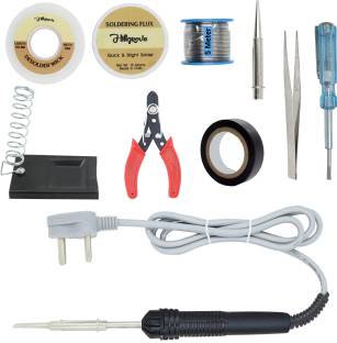 Hillgrove 10In1 Basic Complete 30W Soldering Iron Kit with 5 Meter Solder Wire, Cutter, Stand, Flux, Bit, Tape, Tester, Tweezer, Wick 30 W Simple