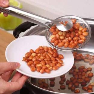 ELEGANTSTYLER Multi-Functional 2 in 1 Fry Tool Filter Spoon Strainer with Clip Deep Frying Basket 19 cm NA Tongs