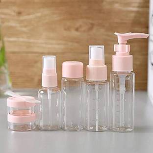 vdhja Plastic Multipurpose Cosmetic Travel Pouch Kit with 2 Empty Refillable Bottles and Jars, Multi Color Travel Toiletry Kit
