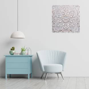 Renart Malaga Hand Crafted MDF Wood Carving Decorative Square Wall Panel Grey Copper (40.64 X 40.64) Cm