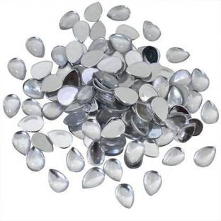 Crafto Silver Tear Drop Glue on Flat Back Kundan Stones for Craft, Embroidery & Jewellery Making (700 Pieces)