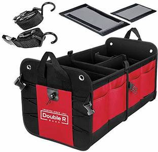 DOUBLE R BAGS Multi Compartments Collapsible Portable car Accessories for Trunk Dicky Organizer for Garage, SUV, Cars, Minivan (Red) Trunk Organizer