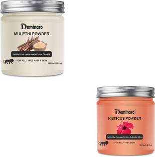 Dominaro 100 % Organic Mulethi & Hibiscus Powder For Skin Care & Hair Care 100 gm Combo Pack of 2 Jars 200 gm