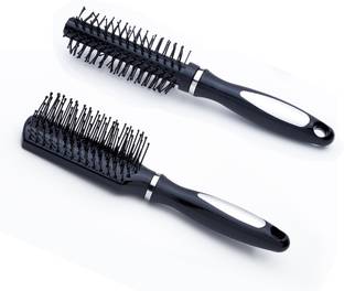 Bestone Combo of small size Round Hair Comb and Flat Hair Comb Brush with Soft Nylon Bristles for Women and Men (Purse Size)