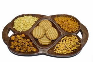 CRAFTSEXPORT Serving (Snacks, Dry Fruits) Home/Kitchen Handcrafted Wooden Tray (5 Compartments) Tray