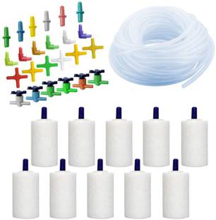 Jainsons Aquarium Air Aeration Accessories Bubble Diffuser Air Diffuer Durable Long Life White (10 pcs Air Stone Air Pipe & 24 Connectors) Aquarium Air Stone