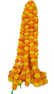 Urvi Creations Set 5 Orange Lemon Yellow Artificial Marigold Fluffy Flower/Genda Phool Garlands for Diwali, Navratri,Durga Pooja Festival Home Decoration Orange, Yellow Marigold Artificial Flower