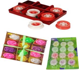 MOONLIGHT Flower Floating Candles | Multi Color | Pack of 12 Candle (Multi-Color, Pack of 12) , Lotus design Flower Floating Candles | Multi Color | Pack of 12 Candle (Multi-Color, Pack of 12) , Unique Diwali Candle | Matki Shape Floating Candles Candle (Multi, Pack of 6) (TOTAL Pack of 30 Candle) Candle