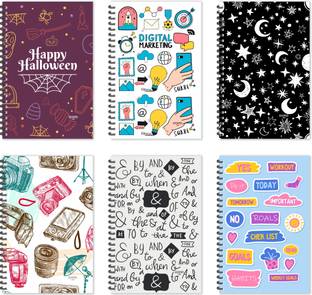 ESCAPER Designer Doodle Diaries - Jumbo Pack of 6 Diaries Doodle Pattern Diaries, Doodle Words Diaries, Combo Diaries Set A5 Diary Ruled 160 Pages