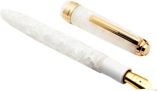 Ledos Handmade Click Falcon Premium Acrylic Polar White Golden Fine Nib Fountain Pen