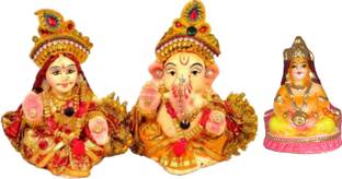 SUNINOW terracotta laxmi ganesh murti with kuber ji murti Decorative Showpiece  -  7.5 cm