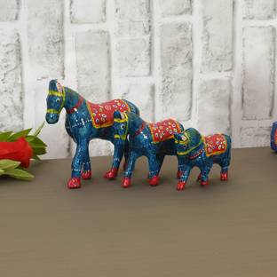 Great Art Handicraft Showpiece for Home Decor,Set of 3 Dark Blue Horse for Home Decoration Decorative Showpiece  -  11 cm