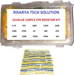 RISARYA CFR RESISTOR KIT OF 15VALUE(150-PCS) 10PCS EACH 5% 1/4 W 4.7E,47E,100E,150E,220E,330E,470E,1K,10K,47K,100K,220K,330K,470K,1M Fixed Resistor