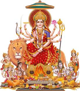 god & god's 48 cm Sherawali Mata Rani Wall Sticker Self Adhesive Sticker