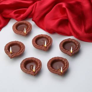 Anil Rakhi Cotton wicks Terracotta (Pack of 6) Table Diya Set