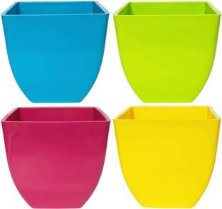 greengrow Small Size Decorative and Durable Pearl Square Pot - Multicolour - Side 5 inch, Height 5 inch Plant Container Set Plant Container Set