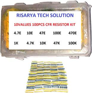 RISARYA CFR RESISTOR-D KIT OF 10VALUE(100-PCS) 10PCS EACH 5% 1/4W 4.7E,10E,47E,100E,470E,1K,4.7K,10K,47K,100K Fixed Resistor