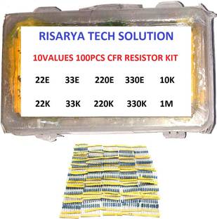 RISARYA CFR RESISTOR-B KIT OF 10VALUE(100-PCS) 10PCS EACH 5% 1/4 W 22E,33E,220E,330E,10K,22K,33K,220K,330K,1M Fixed Resistor