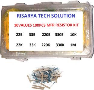 RISARYA MFR RESISTOR-B KIT OF 10 VALUE(100-PCS) 10PCS EACH 1% 1/4W 22E,33E,220E,330E,10K,22K,33K,220K,330K,1M Fixed Resistor