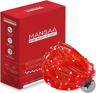 MANSAA 100 LEDs 10.06 m Red Steady String Rice Lights