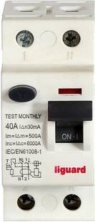 liguard RCCB 40AMP. 30 MA SINGLE PHASE 2 POLE ELCB+RCCB 40AMP. 30MA ISI MCB