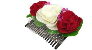 Uniqon (Set Of 1 Pcs) Multicolor Sparkling Shining Rose/Flower Tiara Gajra Design Net Jali Pattern Bridal Salon Hair Styling Bun Decoration Fancy Juda Floral Clip Pin Hair Comb Hair Clip