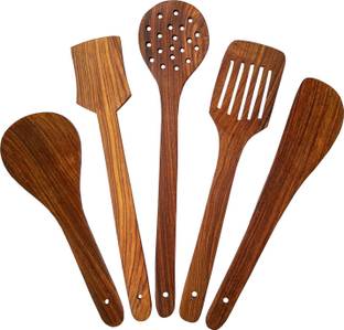 SRE Premium Quality Wooden Cooking and Serving Spoons | Spatula Set of 5 | Kitchen Tool Set