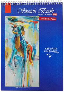LRS Sketch Book A4 Size - 30 Sheets - Spiral Bound - 140 GSM Natural Cartridge Paper with Butter Paper Sketch Pad