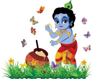 VI COLLECTIONS krishna with pot & butterflies in grass