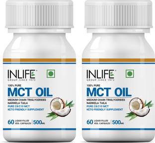 INLIFE Pure MCT Oil C8 C10 Keto Diet Friendly Advanced Product, 500mg - 60 Veg Caps(2 Pack)
