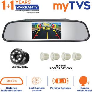 MYTVS Video Reverse Parking Sensor,Digital Rear View Mirror and Camera with Nearest Object Distance Voice Alert(1 Yr Warranty) White LED