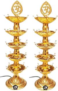 Blessing Shine 5 Layer Deepak Light Pooja LED Mandir Diya for Home Temple Decor Electric Plastic (Pack of 2) Table Diya