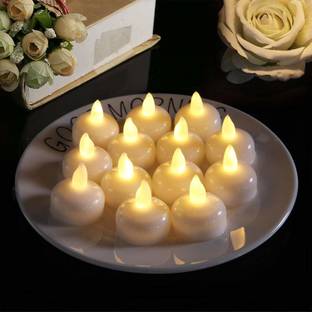 रवसो Water Sensor Battery Operated Waterproof LED Floating Flameless Tealight Candle प्लास्टिक (12 का पैक) टेबल दीया सेट