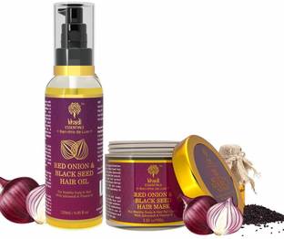 Khadi Essentials Combo of Onion Hair Oil 120ml + Onion Hair Mask 100gm for Hair Fall Control