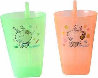 eRetaillMart 2 PCS Fun Bright Colors Plastic Kids Straw Cup,BPA Free