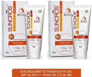 Suncros Sunscreen - SPF 50 PA+++ Matte Finish Soft Gel SPF 50 PA+++ - UV Protection and water resistance sunscreen gel(pack of 2)50g