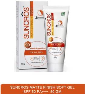 Suncros Sunscreen - SPF 50 PA+++ Matte Finish Soft Gel SPF 50 PA+++ - dermatologist recommended No.1 sunscreen 50g