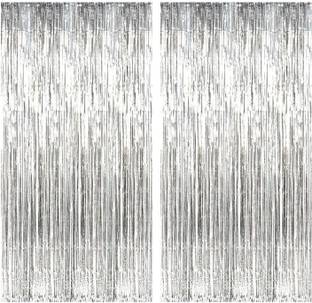 DECOR MY PARTY Silver Fringe Foil Silver Curtains 3 x 6 feet For Party Home Decoration / Plastic Curtain For Wall Decorations - silver