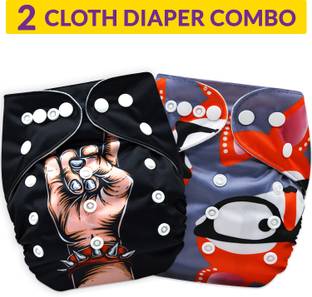 Bembika loth Polyester Diapers for Babies, Washable Reusable Adjustable Sizes No Inserts Included (Grey Fox + Rockstar , 0-2 Years) -Combo Pack of 2