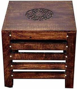 Giftoshopee Wooden Square Antique Finish Stool for Living Room Side Table (12 Inch, Brown) Stool (Brown) Stool