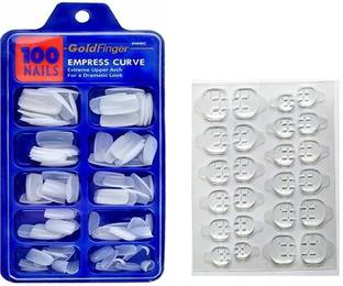 LikeUp Professional Quality Artificial Clear shinning professional Finger Empress Curve 100 Tips Fake Nails with 1 SheetDouble Sided Nails Tab Sticker white
