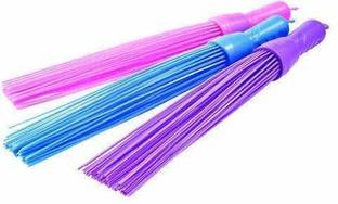 Mohprit Plastic Broom jadu for Home and Bathroom Cleaning| Long Handle Jhadu with 60 Plastic Sticks| Floor Scrubbing in Bathroom| Pack of 3 Plastic Wet and Dry Broom