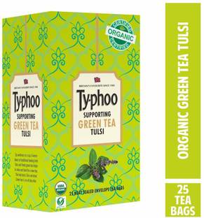 typhoo Supporting Green Tea Tulsi Flavor Certified Organic Tea ( 25 Tea bags ) Tulsi Green Tea Bags Box