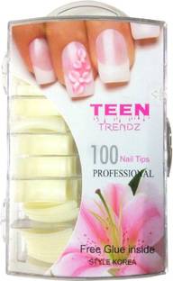 NATURAL artificial fake shining nails manicure pedicure nail art nail tips nail extension with glue yellowish white