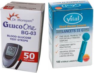 Dr. Morepen BG-03 50 Test Strips With Vital Round Glucometer Lancets