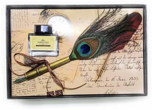 greencom Presents Legend Retro Style Feather Calligraphy copper Pen Set Writing Quill Old Fountain Pen