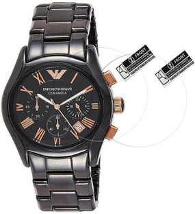 ARMANI CERAMICA AR1410 GENTS LARGE CHRONOGRAPH, BLACK AND ROSE GOLD,  IMPECABLE | #512276186
