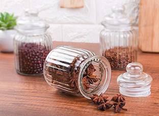 मड रीटेल Glass jar with Tight Lid for Herbs Jar,Jam Jar,Cookie Jar,pop Glass jar,Biscuit Glass Jar,Masla Storage Glass Jar 3 पीस स्पाइस सेट