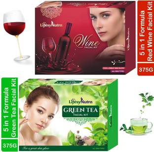 Lifesy Nutra Red Winekit 5 in 1 Formula Facial Kit (375g) + Green Tea Facial kit (375g) For Best Skin Care