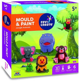 Pidilite Fevicreate Educational Games, DIY Mould & Paint Jungle Animals Craft Kit for Kids, Fun & Learning Activity Games for Kids of 5 Years & Above